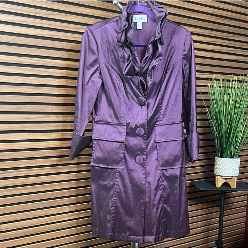 Purple Ruffled Women's Coat / Joseph Ribkoff / wired collar / Pockets